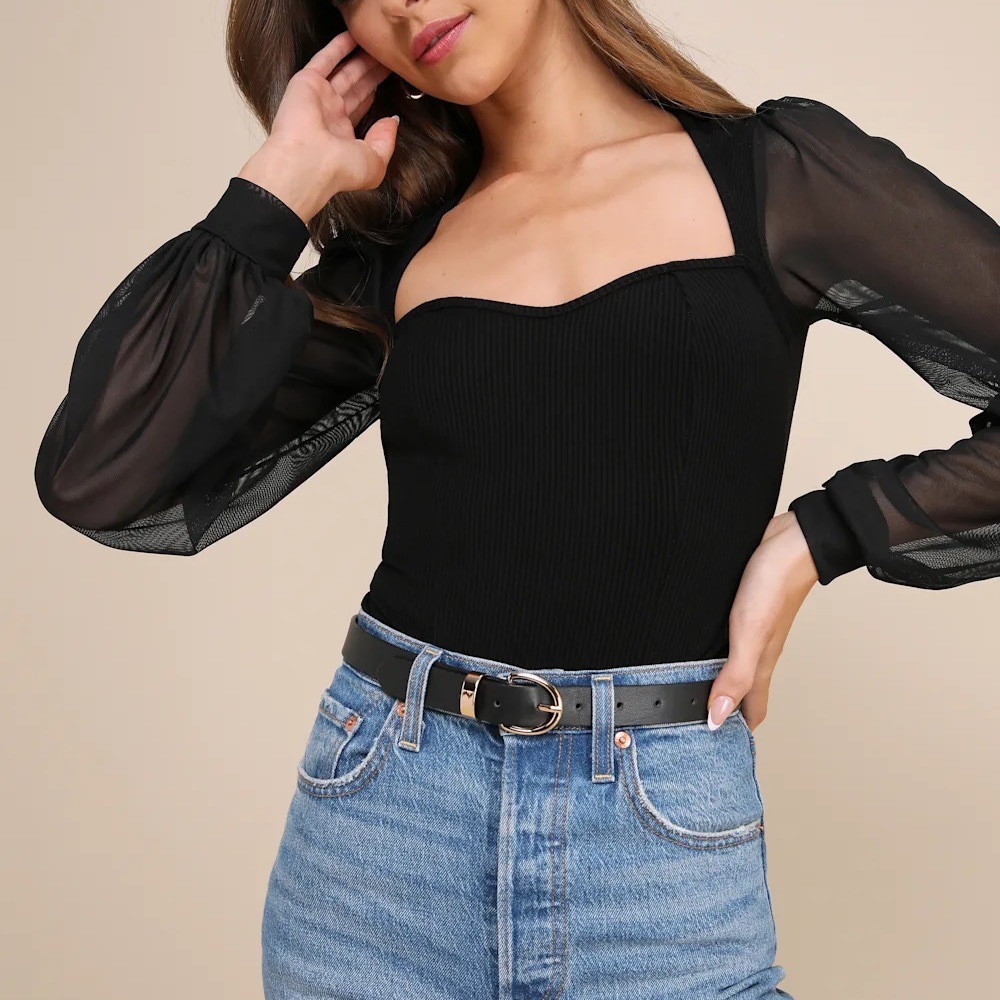Elegant Black Sheer Sleeve Top